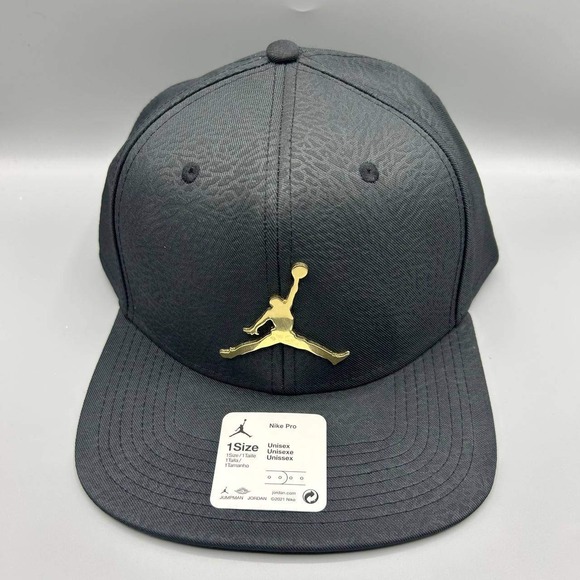 Air Jordan Hat Men Black Cement Elephant Metal Logo Jumpman Snap Back Cap